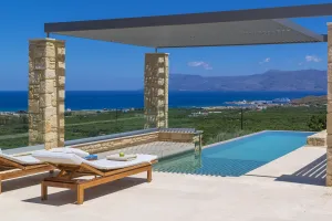 Stylish Honeymoon villa Abyss, Terrace & Infinity Pool, Aegean Views, 1km from Beach