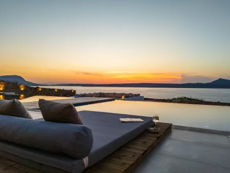 swimming pool view at sunset