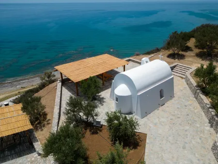  White chapel beside coastal dining area