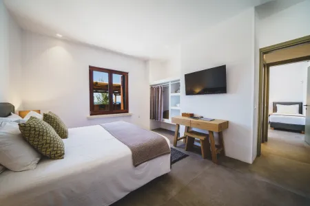  Room with bed, wardrobe, leading to another room