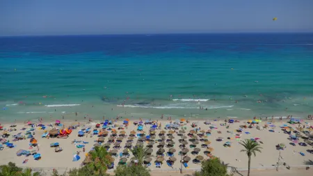  Rethymno beach area with sunbeds